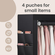 Close-up of the 4 side pockets holding a purse, belt and folded accessories