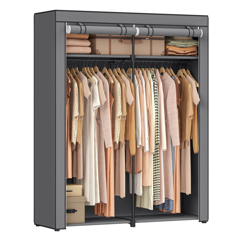 Front view of the Songmics portable fabric wardrobe in grey