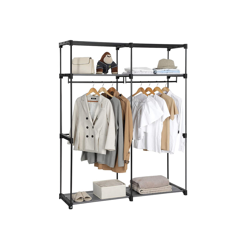 Songmics fabric wardrobe with clothes hanging on the 2 rods