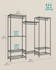 Portable open wardrobe weight capacity diagram, up to 220kg total load