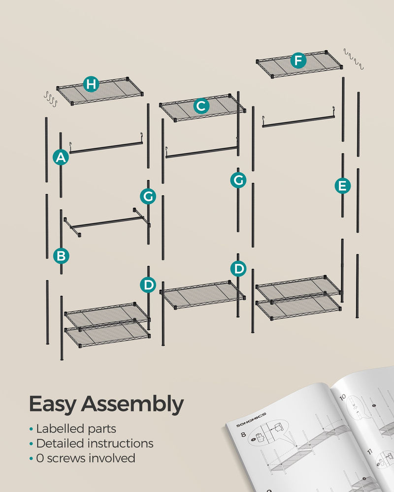 Portable open wardrobe shown with shoes stored on bottom shelf
