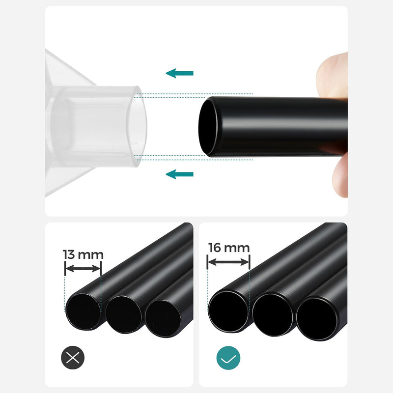 Close-up comparing 13 mm and 16 mm steel frame tubes, with the thicker 16 mm tube used here