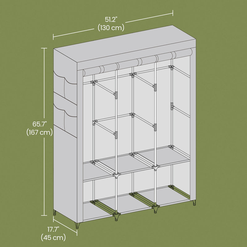 Songmics portable wardrobe in black with cover closed