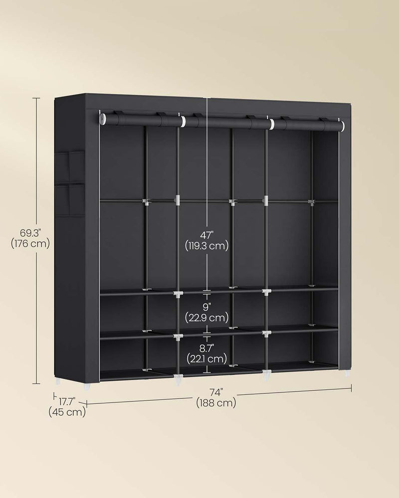 Dimension diagram showing the wardrobe at 188 x 45 x 176 cm with 119.3 cm hanging height