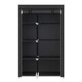 Black portable wardrobe with 6 shelves and metal frame, empty studio shot