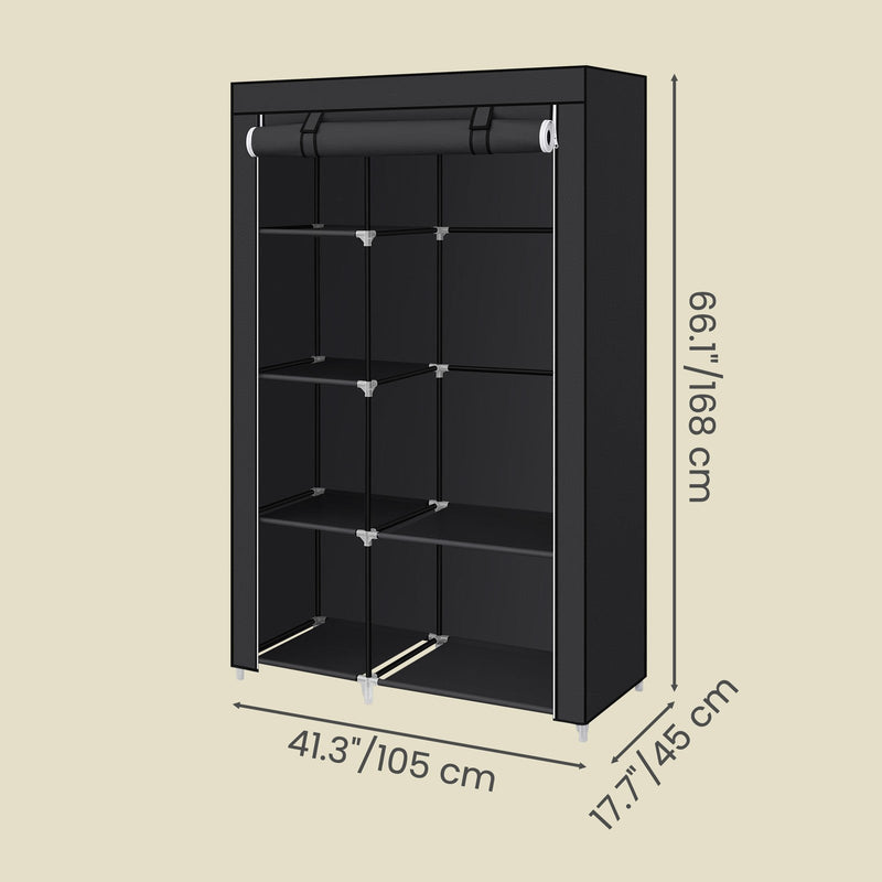 Dimensions diagram of portable wardrobe, 105 x 45 x 168 cm