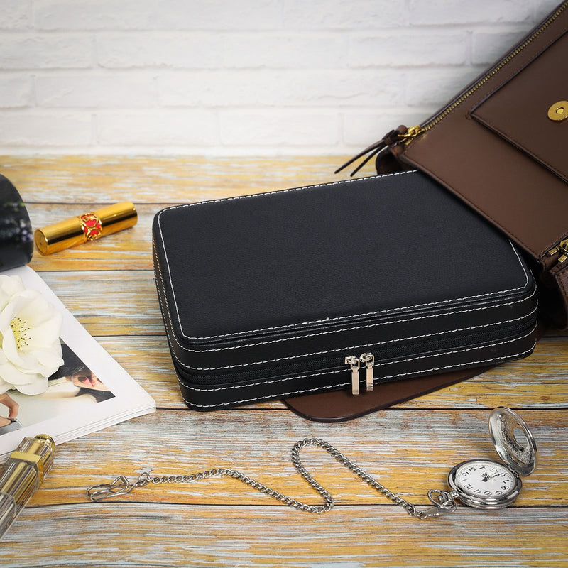Watches stored securely in the padded slots of the case