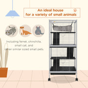 Small Animal Cage with Wheels and Platforms for Indoor Use, Light Grey
