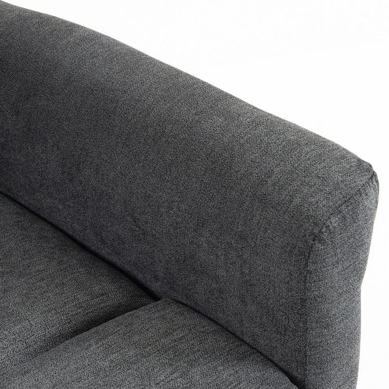 Close-up of the padded chenille armrest