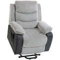 Homcom power lift recliner chair in light grey corduroy, studio shot with footrest extended