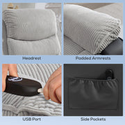 Close-up of the corduroy fabric texture and pocket-spring cushion