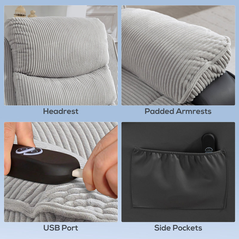 Close-up of the corduroy fabric texture and pocket-spring cushion
