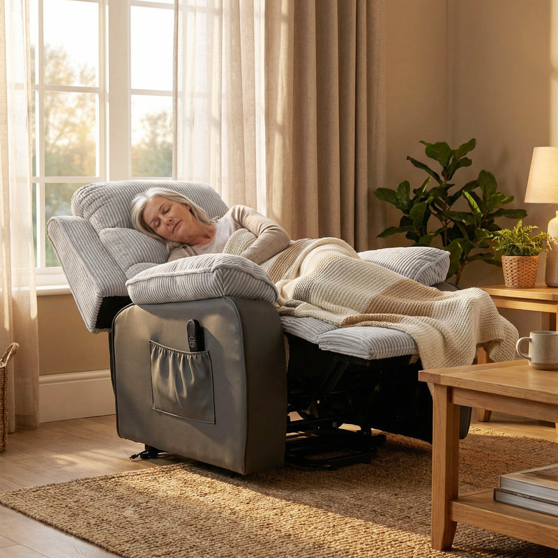 Power lift chair shown in the raised lifting position