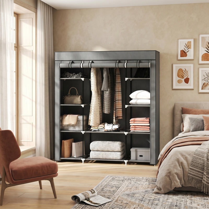 Fabric Wardrobe with Hanging Rail and 10 Shelves for Easy Bedroom Storage