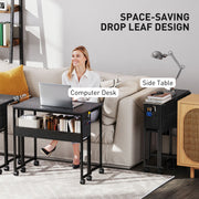 Folding Computer Desk with Drop Leaf and Storage for Small Home Offices Black AOSOM