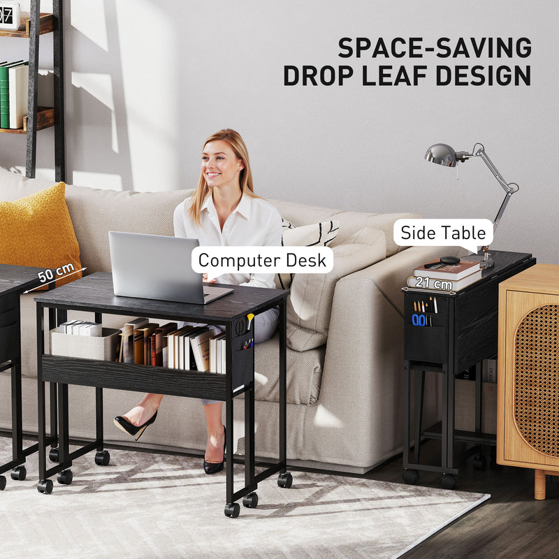 Folding Computer Desk with Drop Leaf and Storage for Small Home Offices Black AOSOM