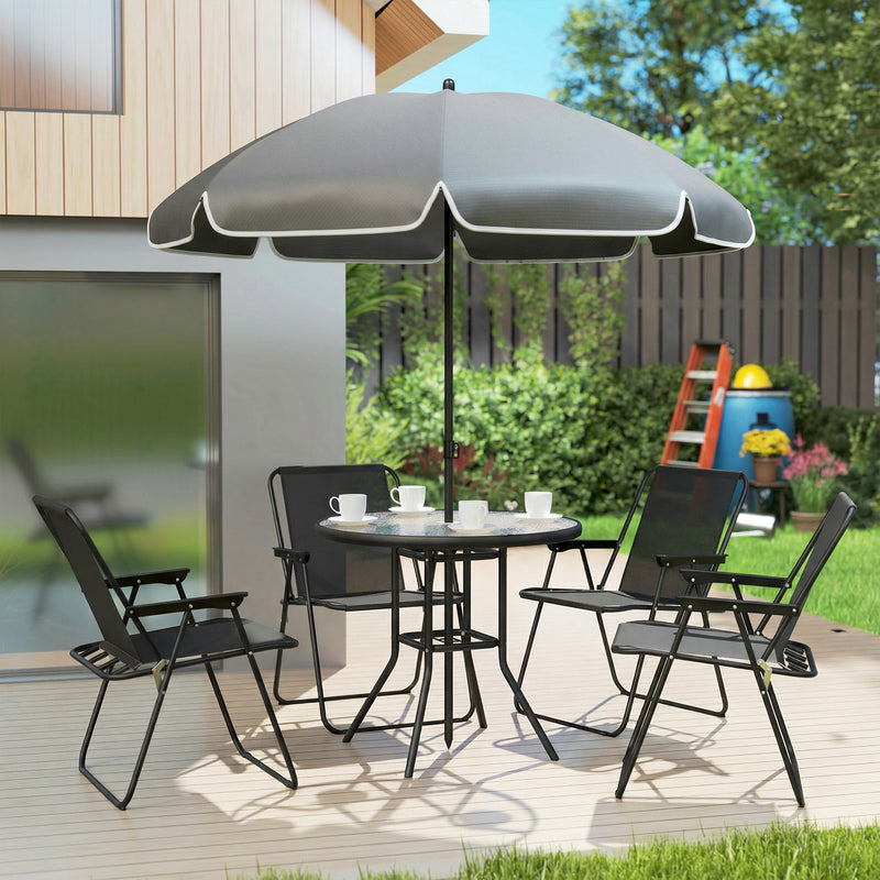 4 Seater Patio Dining Set with Folding Chairs and Parasol for Outdoor Meals, Black