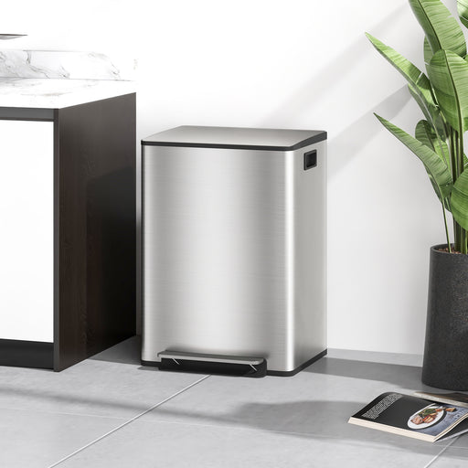 Indoor Kitchen Recycling Bin with Deodorisers 60L Dual Compartment Stainless Steel Silver Tone