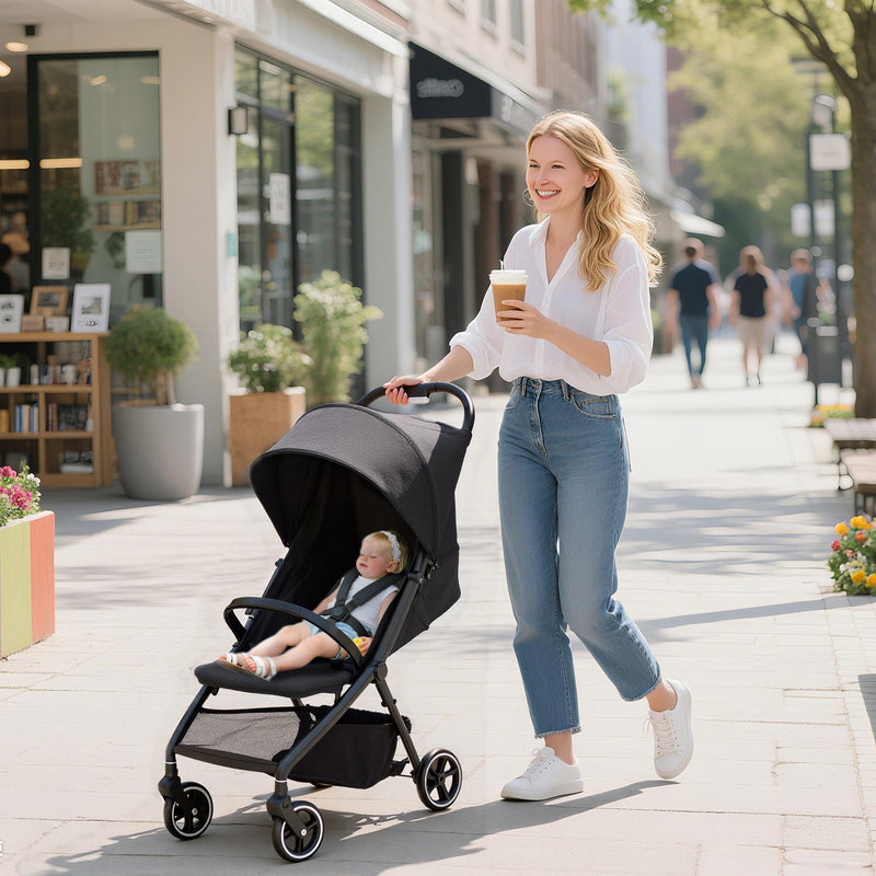 Lightweight Travel Pushchair With Reclining Seat And Storage Basket For Toddlers Dark Grey AOSOM