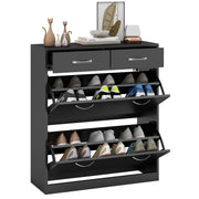 Narrow Black Shoe Cabinet with 2 Flip Drawers and Adjustable Shelves for 12 Pairs by HOMCOM