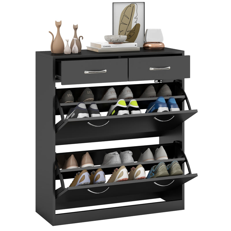 Narrow Black Shoe Cabinet with 2 Flip Drawers and Adjustable Shelves for 12 Pairs by HOMCOM