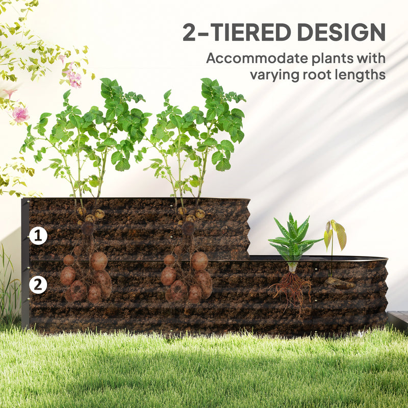 Two Tier Galvanised Steel Garden Planter Dark Grey by Outsunny