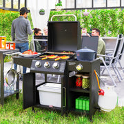 3+1 Burner Gas BBQ Grill with Storage Cabinet and Wheels for Outdoor Cooking by Outsunny