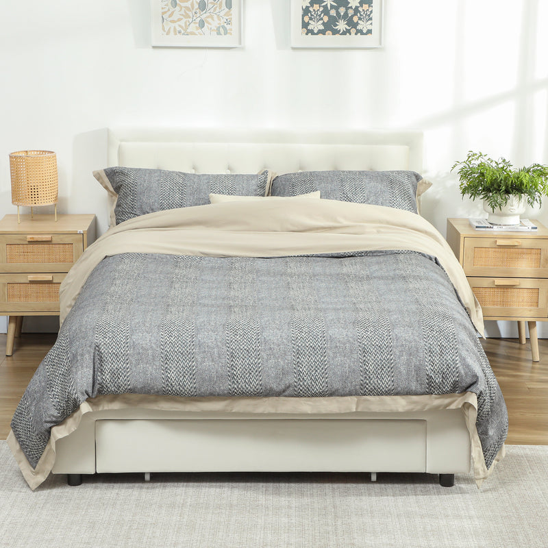 Double Ottoman Bed Frame with Storage Drawer Ideal for Bedrooms and Guest Rooms Cream