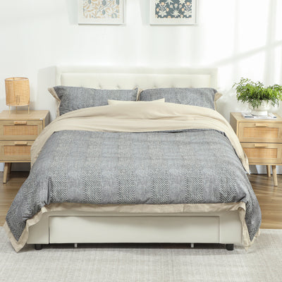 Double Ottoman Bed Frame with Storage Drawer Ideal for Bedrooms and Guest Rooms Cream