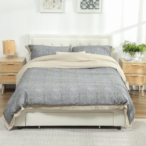 Double Ottoman Bed Frame with Storage Drawer Ideal for Bedrooms and Guest Rooms Cream