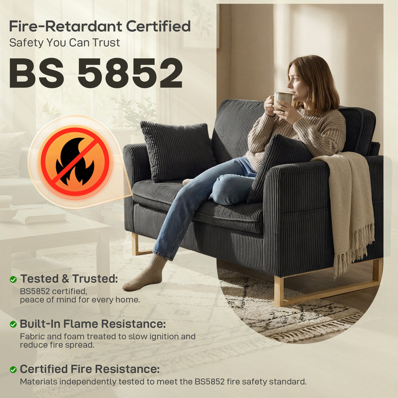 2 Seater Sofa for Everyday Relaxation with Thick Cushions and Soft Corduroy Dark Grey