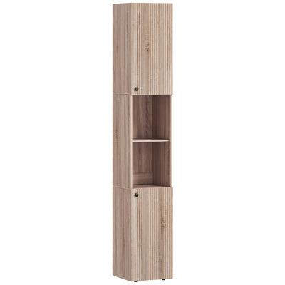 6 Tier Tall Bathroom Storage Cabinet with Shelves for Towels and Toiletries Natural AOSOM