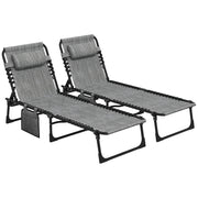 Set of 2 Folding Sun Loungers with Adjustable Backrest and Pillow for Garden or Beach