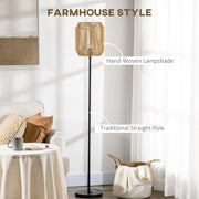 Floor Lamp with Hand Woven Rattan Shade Ideal for Cosy Living Rooms, Natural Brown