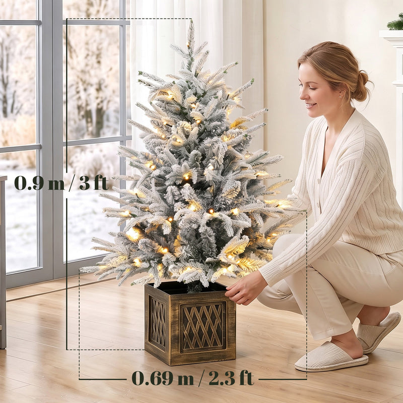 Dimensions diagram of the flocked table tree showing 0.9 m height and 0.69 m width