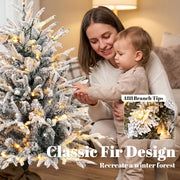 Parent and toddler touching the flocked tree with a 488 branch tips callout