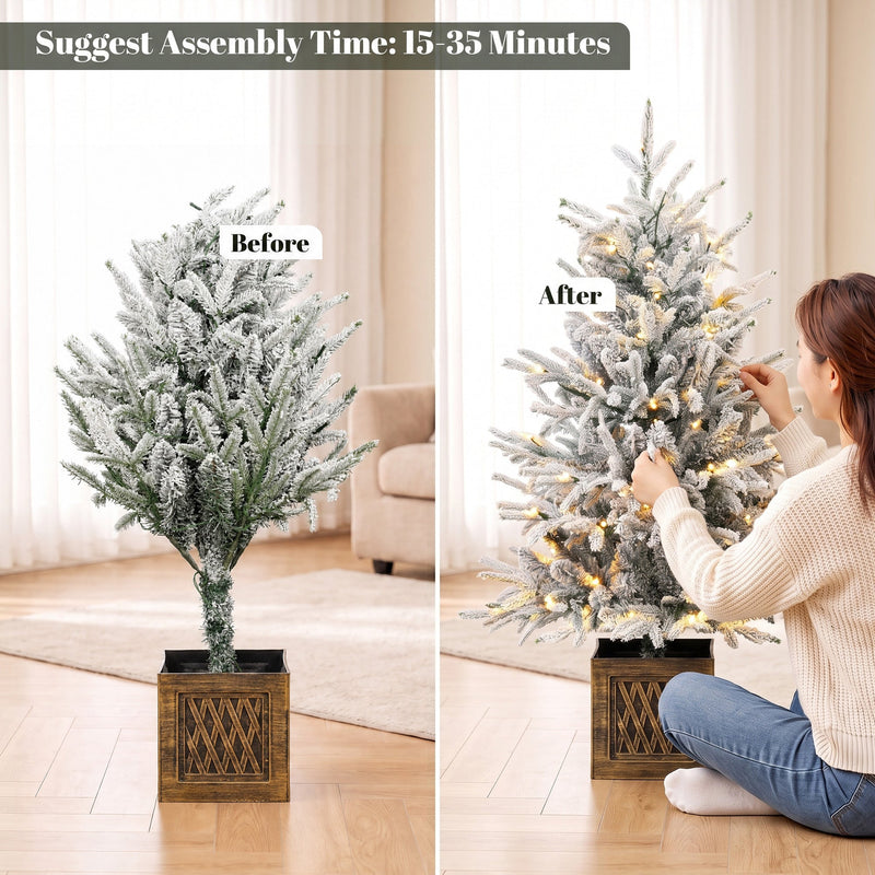 Before and after shaping comparison of the flocked table tree