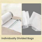 Close-up of the tear line that divides the individual bags along the roll