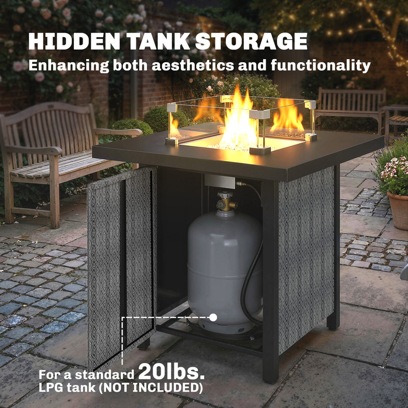 Gas Fire Pit Table with Adjustable Heat and Hidden Gas Storage for Garden Evenings, 40,000BTU, Black