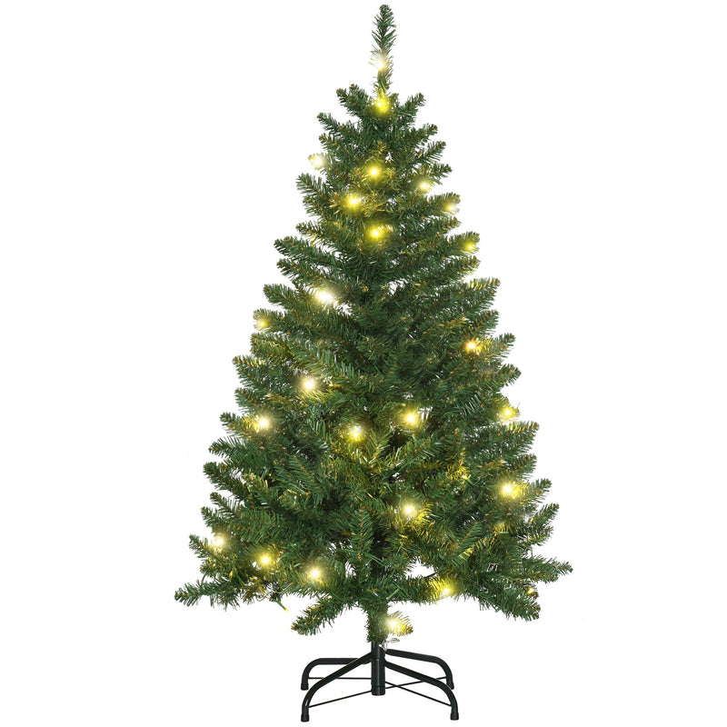 4ft green Christmas tree lit with warm white LEDs on a folding metal stand