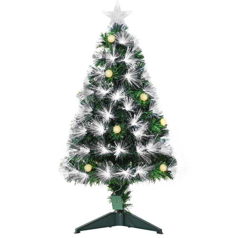 3ft fibre optic Christmas tree with white fibre tips, warm ball lights and a star topper on a green base
