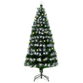 6ft fibre optic Christmas tree with white fibre tips, warm ball lights and a star topper on a black metal base