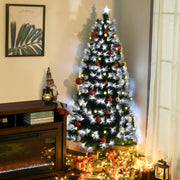 6ft fibre optic Christmas tree with red and silver baubles in a living room beside a window and cabinet