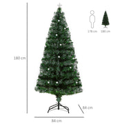 Dimensions diagram showing the 6ft tree at 180 cm high and 84 cm wide next to a 178 cm human silhouette