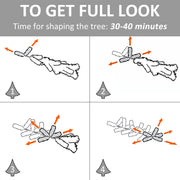 Panel showing how to spread out the branch tips for a full look, with a 30-40 minute shaping time