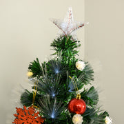 Close-up of the star topper above the top of the tree with red and white baubles