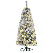 4ft snow flocked Christmas tree with lights on, front view on white background