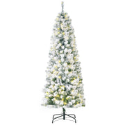 6ft pre-lit snow flocked Christmas tree on a black metal stand