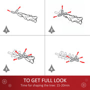Four-step diagram showing how to fan out the branches on the 6ft tree, 15-20 minutes
