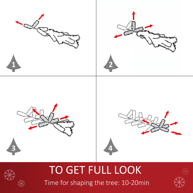 Four-step diagram showing how to fan out the branches on the 4ft tree, 10-20 minutes